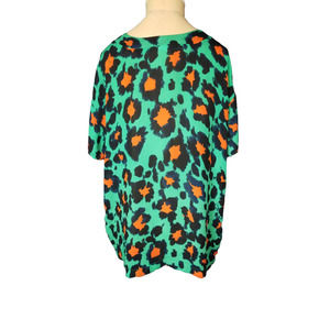 Cabi Colorful Green Blue Orange Blouse Short Sleeves Size XS